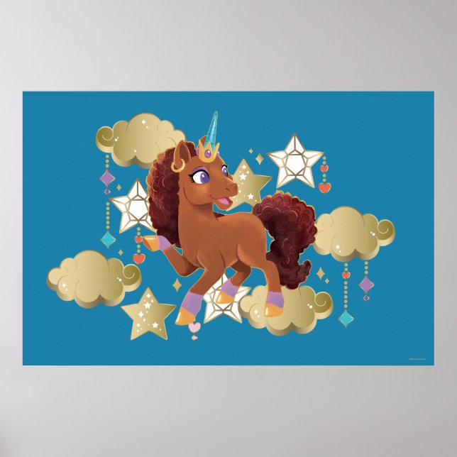 Affiche Unique aux étoiles et aux nuages Unicorne (Devant)