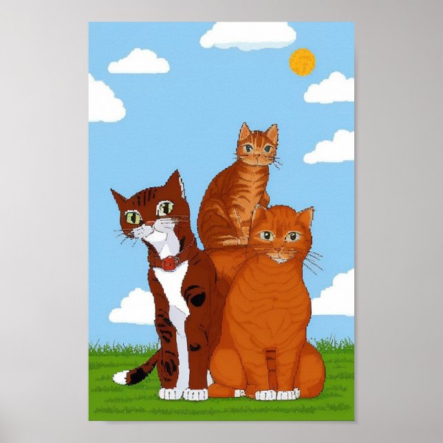 Affiche Unique Cat Family Illustration Art Télécharger Pos (Devant)