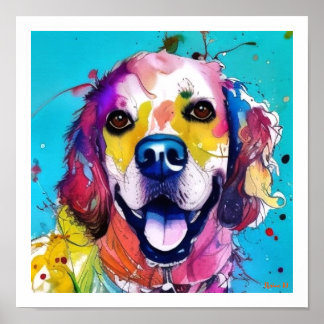 Affiche Unique et coloré Golden Retriever Splash Art
