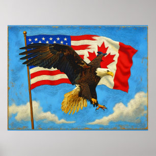 Affiche Unité - Drapeau du Canada, Drapeau américain et Ai