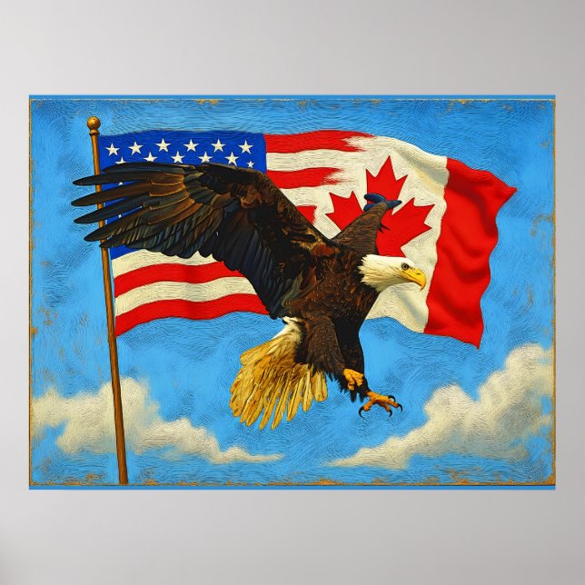 Affiche Unité - Drapeau du Canada, Drapeau américain et Ai (Devant)