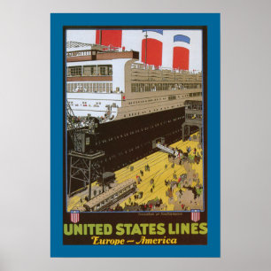 Affiche United States Line, Leviathan à Dock