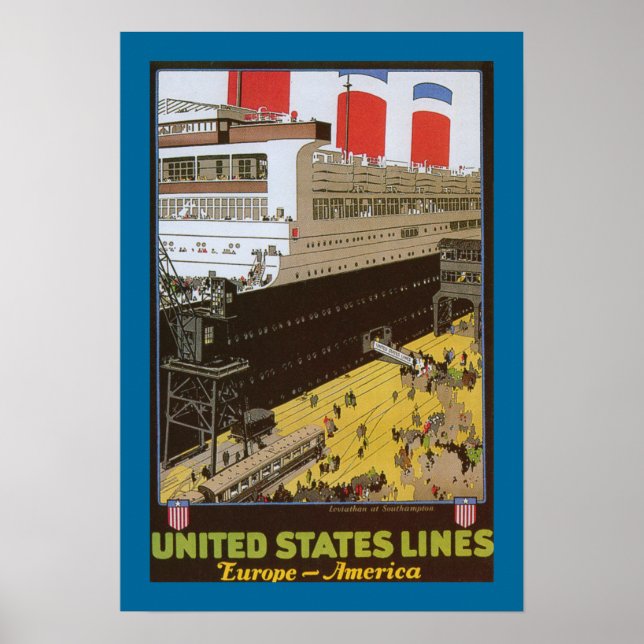 Affiche United States Line, Leviathan à Dock (Devant)