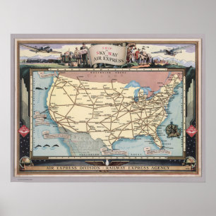Affiche United States Map Ship the Skyway via Air Express