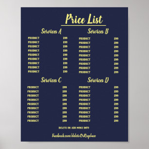 Affiche Universal customizable price list.