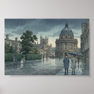 Affiche Université d'Oxford sous la pluie, estampe japonai