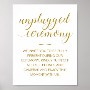 Affiche Unplugged Ceremony Elegant Gold Script Mariage