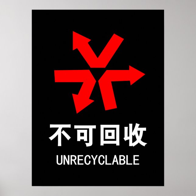 Affiche Unrecyclable ~ Signe chinois Hanzi (Devant)