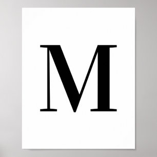 Affiche Uppercase Letter M Monogram Black and White