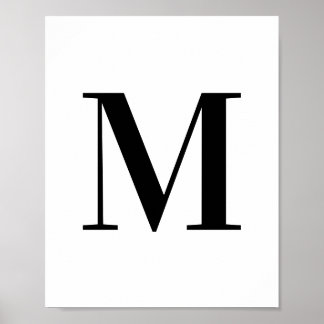 Affiche Uppercase Letter M Monogram Black and White