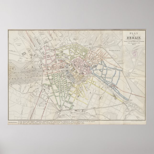 Affiche Urban Layout Plan of Berlin from 1847, German Map (Devant)