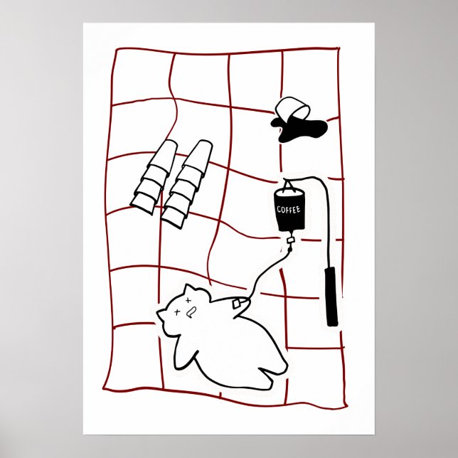Affiche Urgence Espresso — Chat avec humour de goutte à go (Devant)