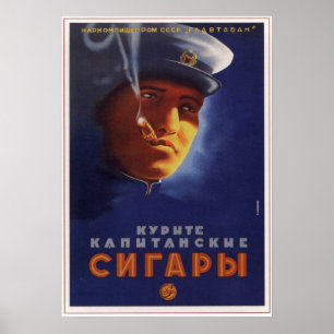 Affiche URSS Capitaine soviétique Cigars Publicité 1939