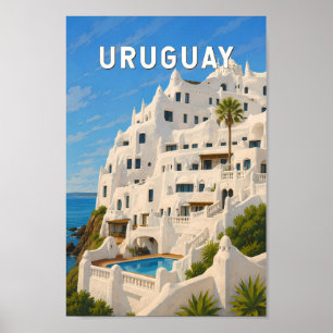 Affiche Uruguay Casapueblo Illustration Voyage Art Rétro