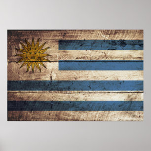 Affiche Uruguay Drapeau sur le vieux grain de bois