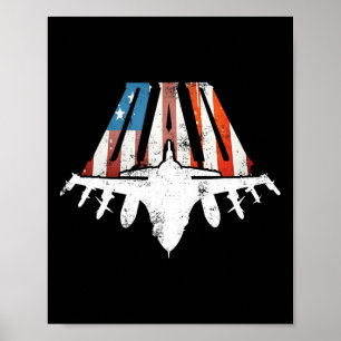 Affiche US American Flag Air Fighter Jet Fête des pères 4t