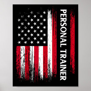 Affiche Us American Flag Personal Trainer Fitness Instruct