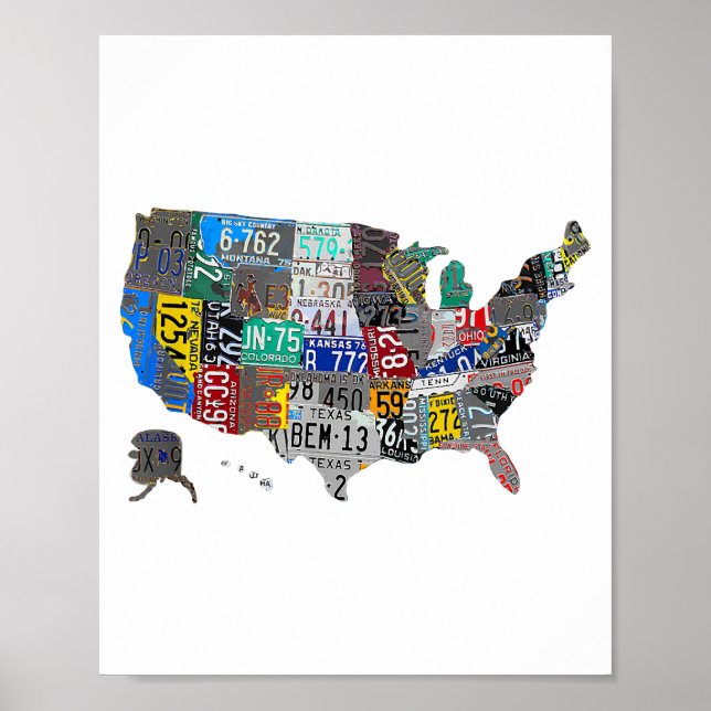 Affiche US American United States Map Flag License Plate A (Devant)