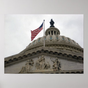Affiche US Capitol Building with American Flag - East