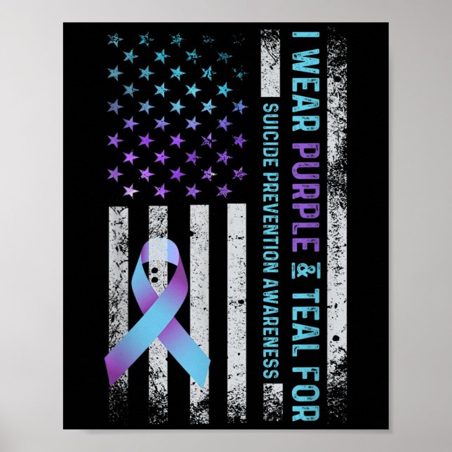 Affiche Us Flag I Wear Purple And Teal Suicide Prevention  (Devant)