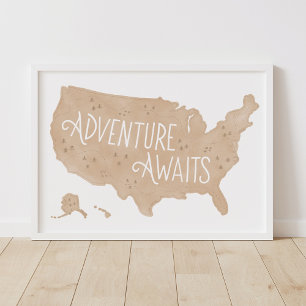 Affiche US Map Kids Room Decor