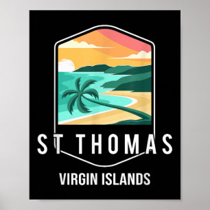 Affiche Us Virgin Islands Plage Coucher de soleil Palm Tre