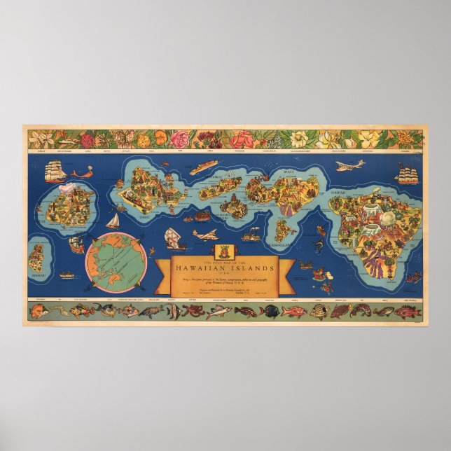 Affiche " USA : 1937 Hawaii - DOLE Pineapple Map ... (Devant)