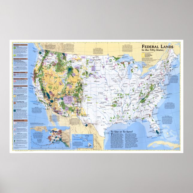 Affiche " USA : 1996/aujourd'hui - Carte des Terres Fédéra (Devant)