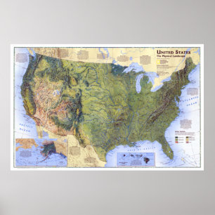 Affiche " USA : 1996/aujourd'hui - Carte du paysage physiq
