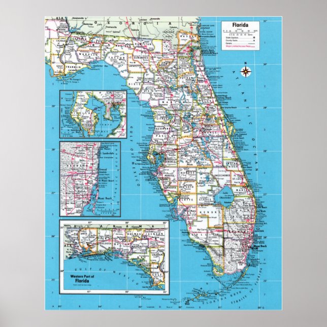 Affiche " USA : 2015/heute Florida - Detaillierte Landkart (Devant)