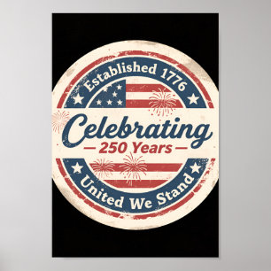 Affiche USA 250 Badge Vintage 1776–2026 Patriotique