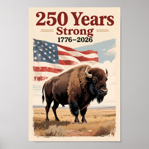 Affiche USA 250 Bison Américain Patriotique 1776–2026