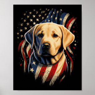 Affiche Usa 4 juillet Patriotique Jaune Amérique Labrador