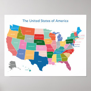 Affiche USA carte couleurs vives
