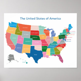 Affiche USA carte couleurs vives