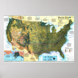 Affiche " USA : Carte du paysage physique ...