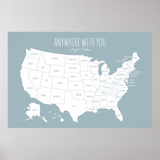 Affiche USA Couples Carte de l'endroit où nous avons été e