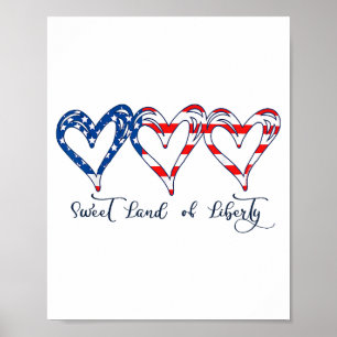 Affiche USA Drapeau Patriotique Coeurs 4 juillet Sweet Lan