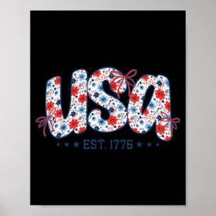 Affiche USA Est 1776 Coquette Noeud 4 juillet USA Floral