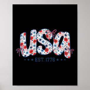 Affiche Usa Est 1776 Coquette Nœud 4 Juillet Usa Floral G