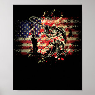 Affiche USA Fish American Flag Pêche