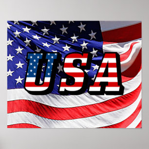 Affiche USA Flag America Red White Blue Small