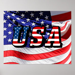 Affiche USA Flag America Red White Blue Small