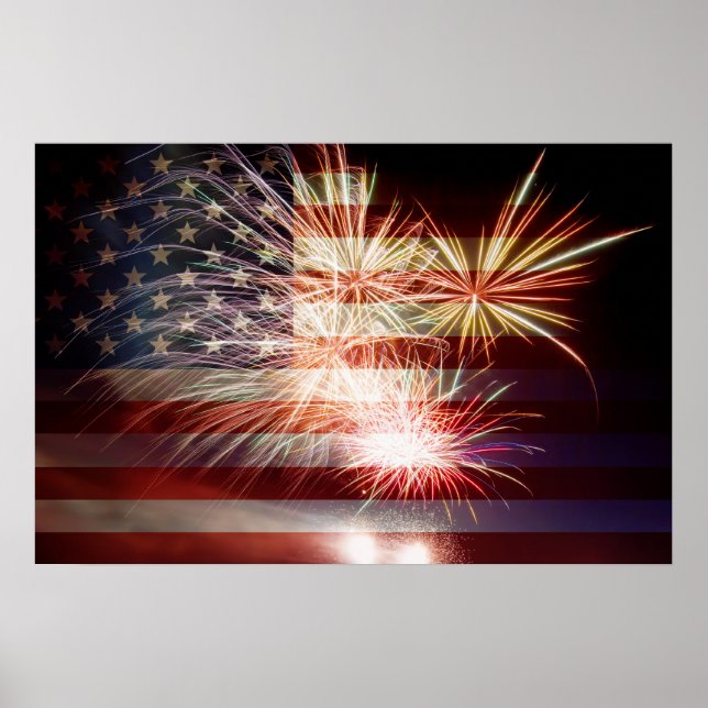 Affiche USA Flag avec Fireworks (Devant)