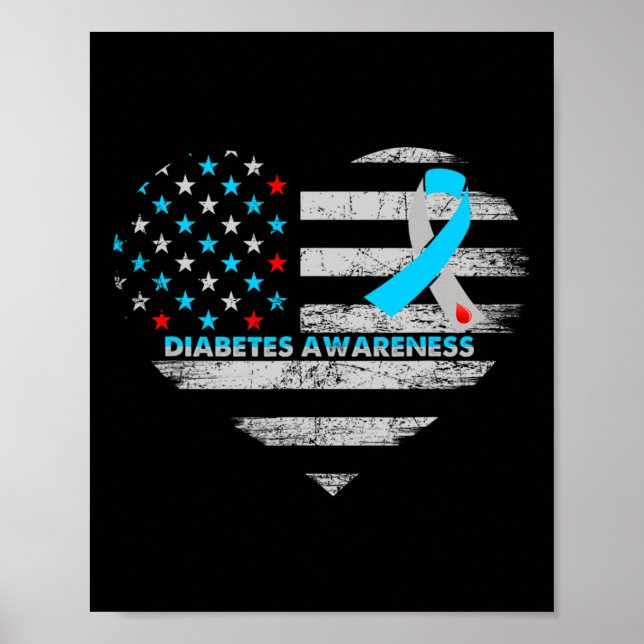 Affiche Usa Flag Diabetes Awareness Heart Family Support  (Devant)