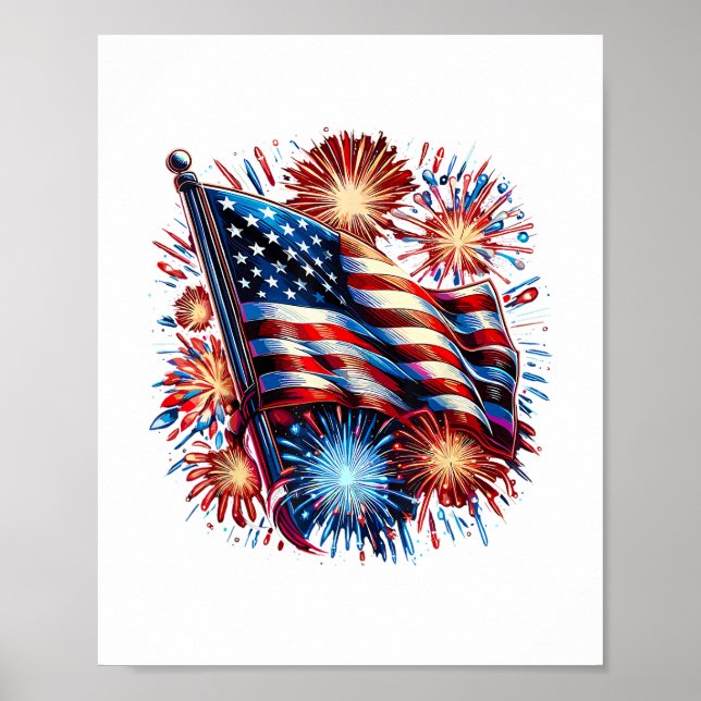 Affiche USA Flag Fireworks Patriotic (Devant)