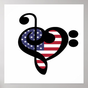 Affiche USA Flag Music Heart - American Pride Musician