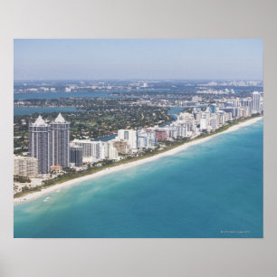 Affiche USA, Floride, Miami, Cityscape avec plage