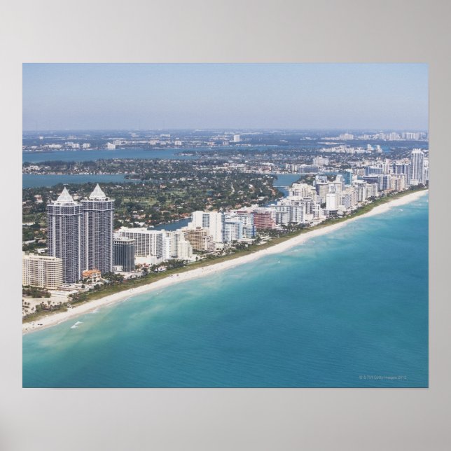 Affiche USA, Floride, Miami, Cityscape avec plage (Devant)