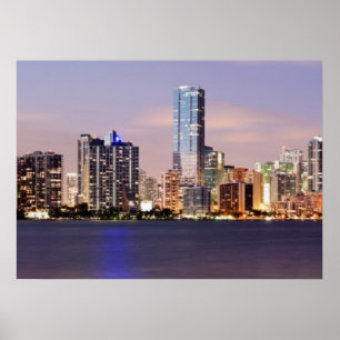 Affiche USA, Floride, Miami skyline à crépuscule 2